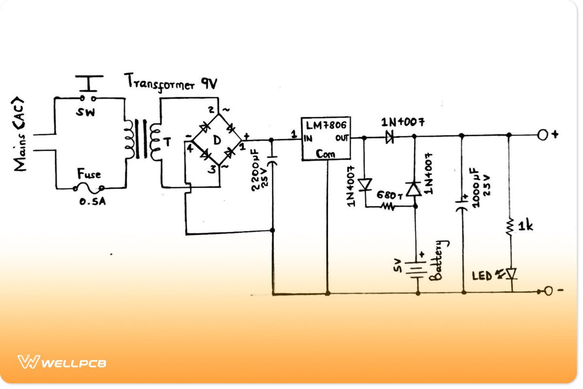Simple circuit with a 5V backup battery 