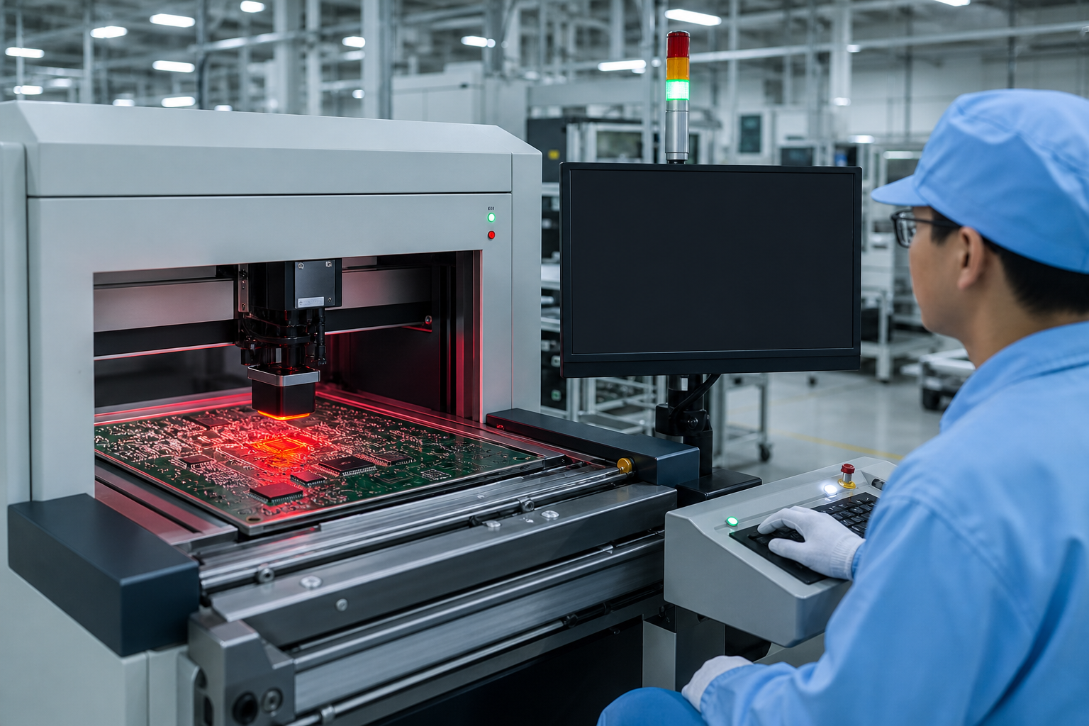 Automated optical inspection of automotive PCB during rigorous testing process.