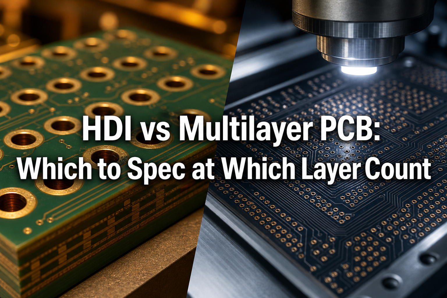 Hero image comparing HDI and multilayer PCB with title overlay