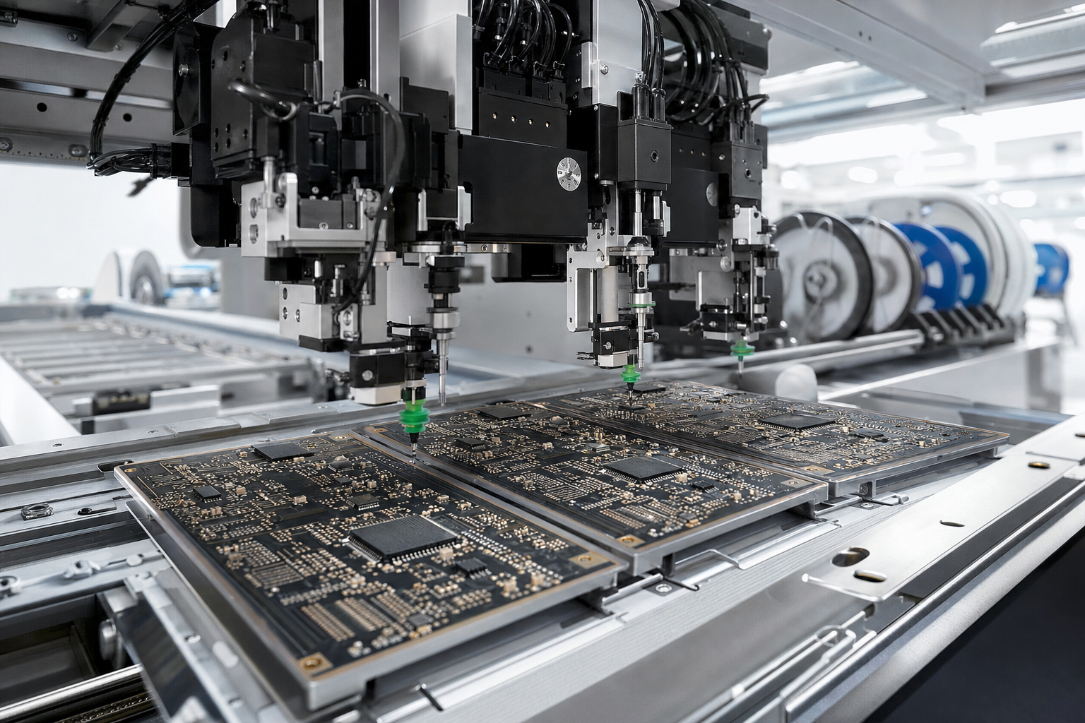 Pick-and-place machine mounting fine-pitch components on HDI PCB