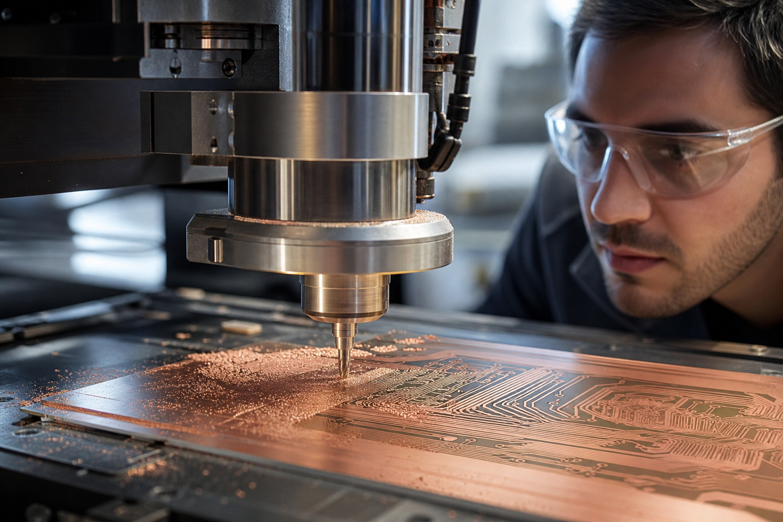 CNC machine milling controlled impedance trace widths on PCB