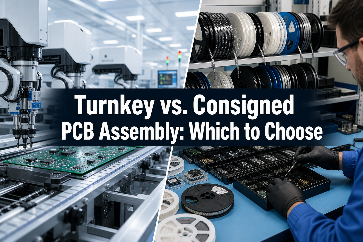 Turnkey PCB assembly factory with robotic pick-and-place machines assembling circuit boards